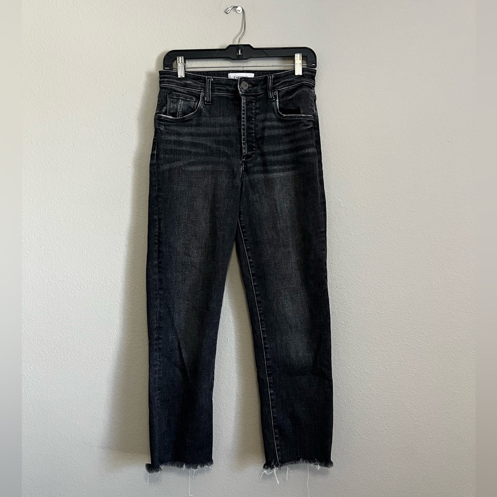 EVEREVE‎ The Ever Straight High Rise Fit black wash denim jeans size 27 raw hem